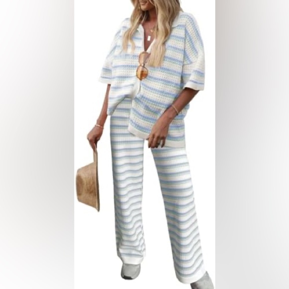 NWT Viscose 2-Piece Set Size Small Striped Button Top &  Pants Vacation Lounge